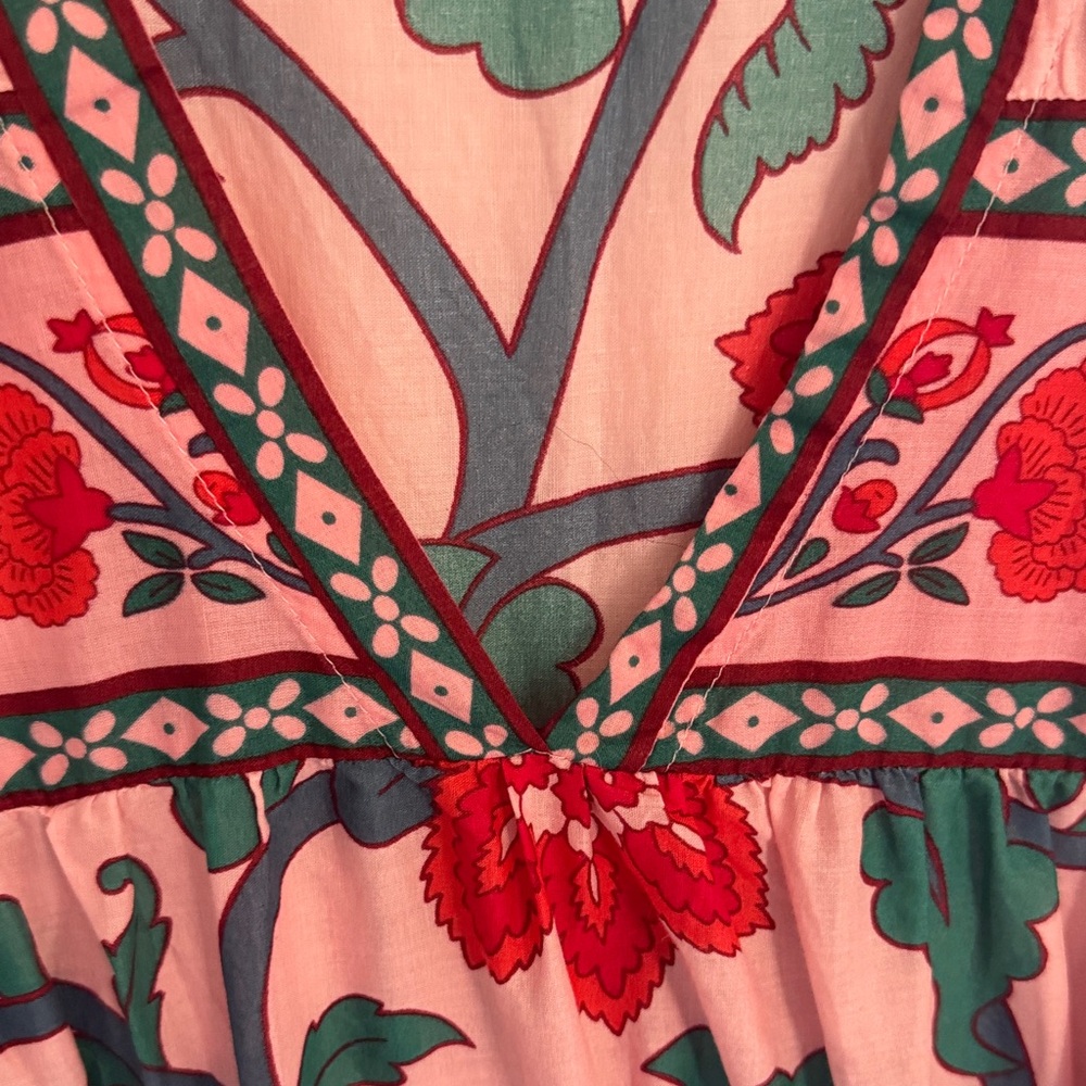 Jcrew Beachwear Floral Pink and Green V-neck Tunic Dress / Cover up - Picture 4 of 9